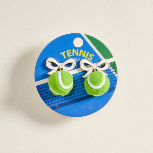 1.25 Inch Enamel Ribbon Bow 3D Tennis Ball Post Earrings: White/Green / ONE