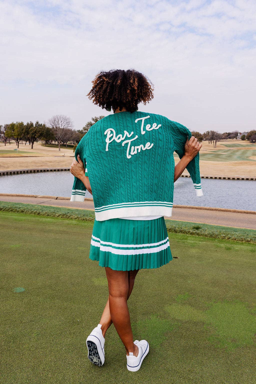 Green & White Pleated Skort