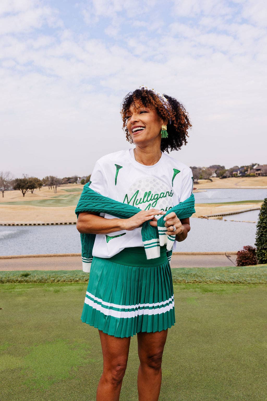 Green & White Pleated Skort