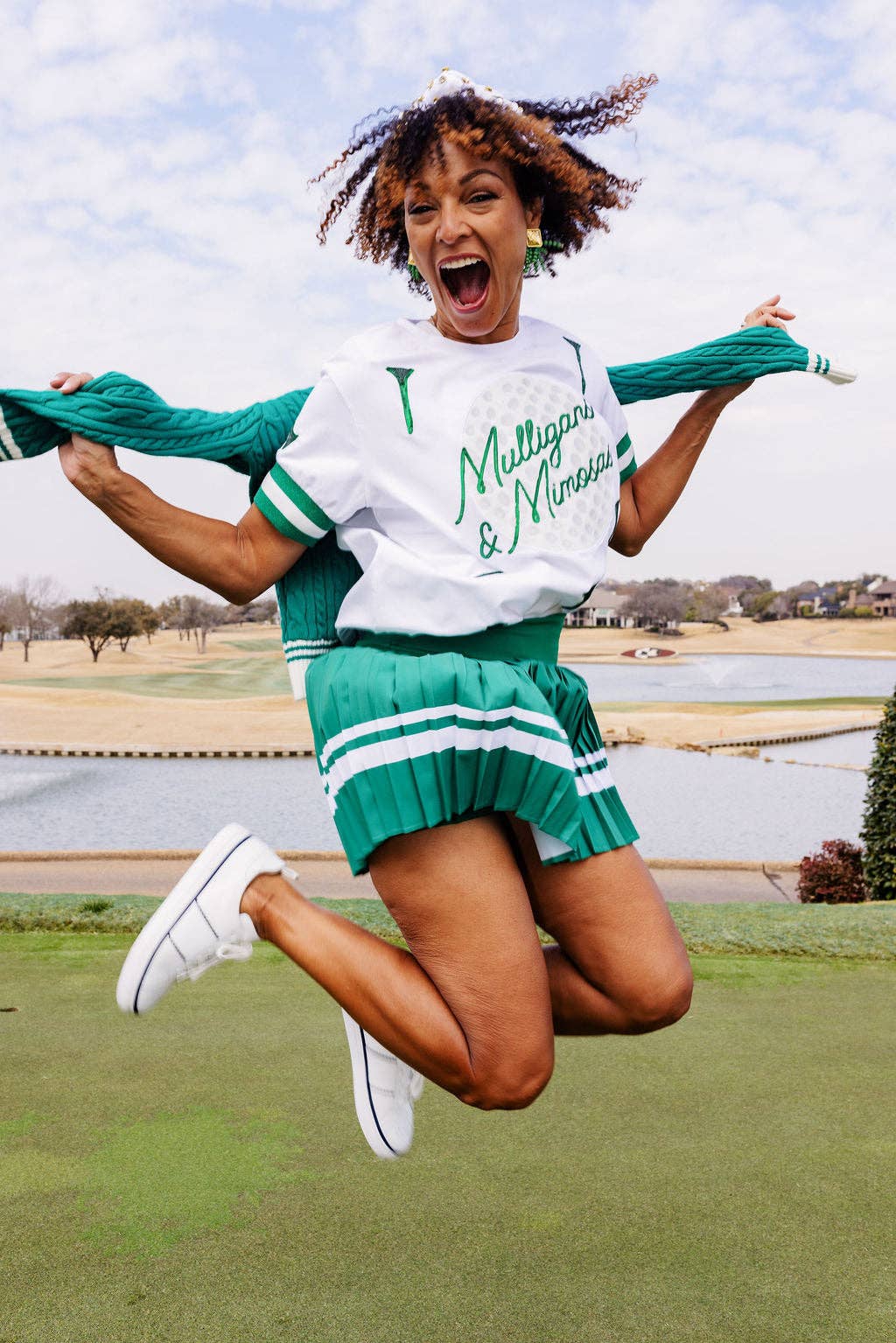 Green & White Pleated Skort