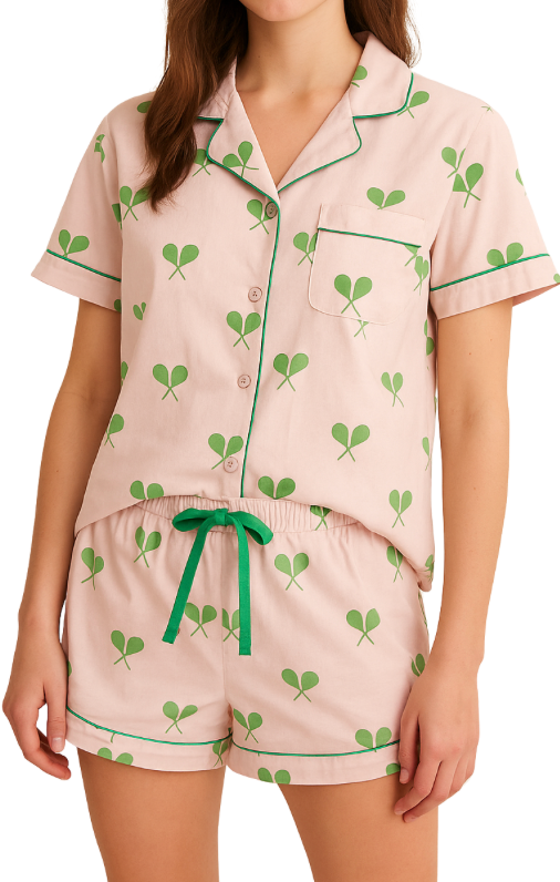 Tennis Pajama Pink Satin - Short: L