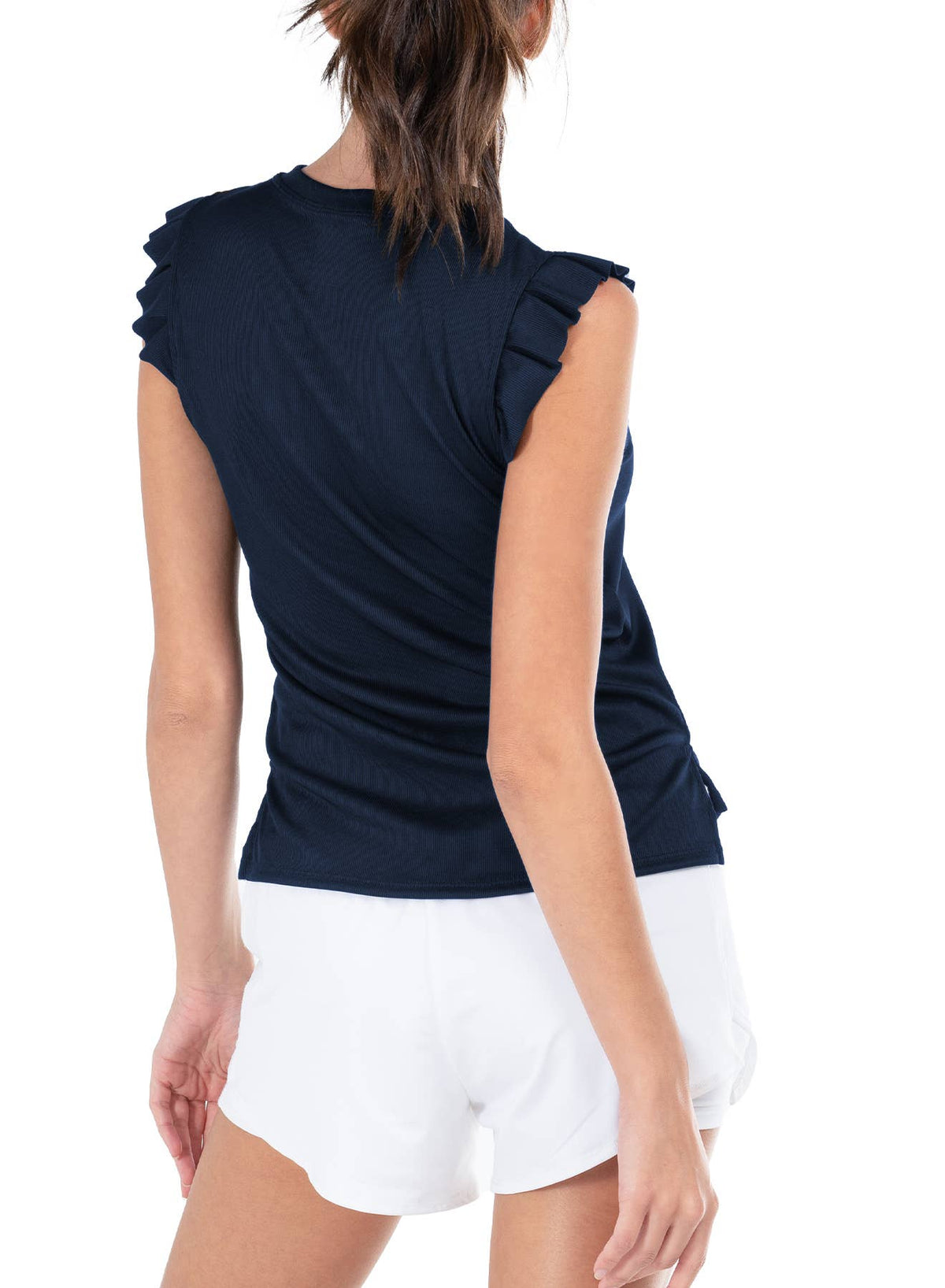 Women's Rib Tank with Ruffle Sleeve - MIDNIGHT: MIDNIGHT / L
