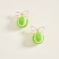 1.25 Inch Enamel Ribbon Bow 3D Tennis Ball Post Earrings: White/Green / ONE