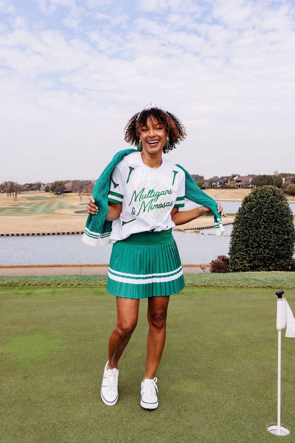 Green & White Pleated Skort