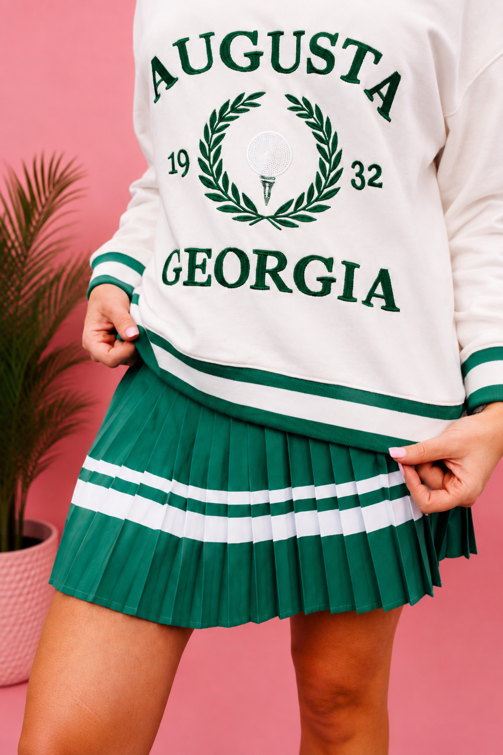 Green & White Pleated Skort