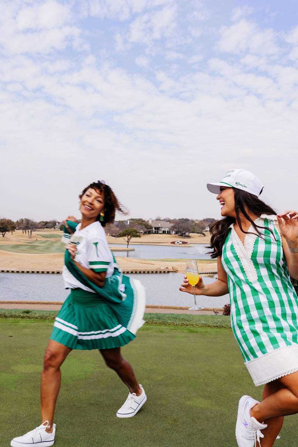 Green & White Pleated Skort