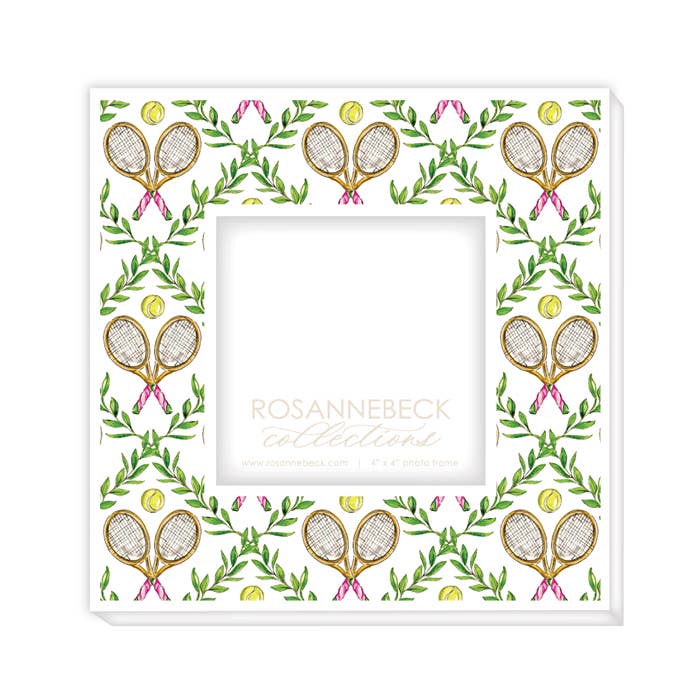 Crossed Tennis Raquets In Trellis Frame 4x4 White