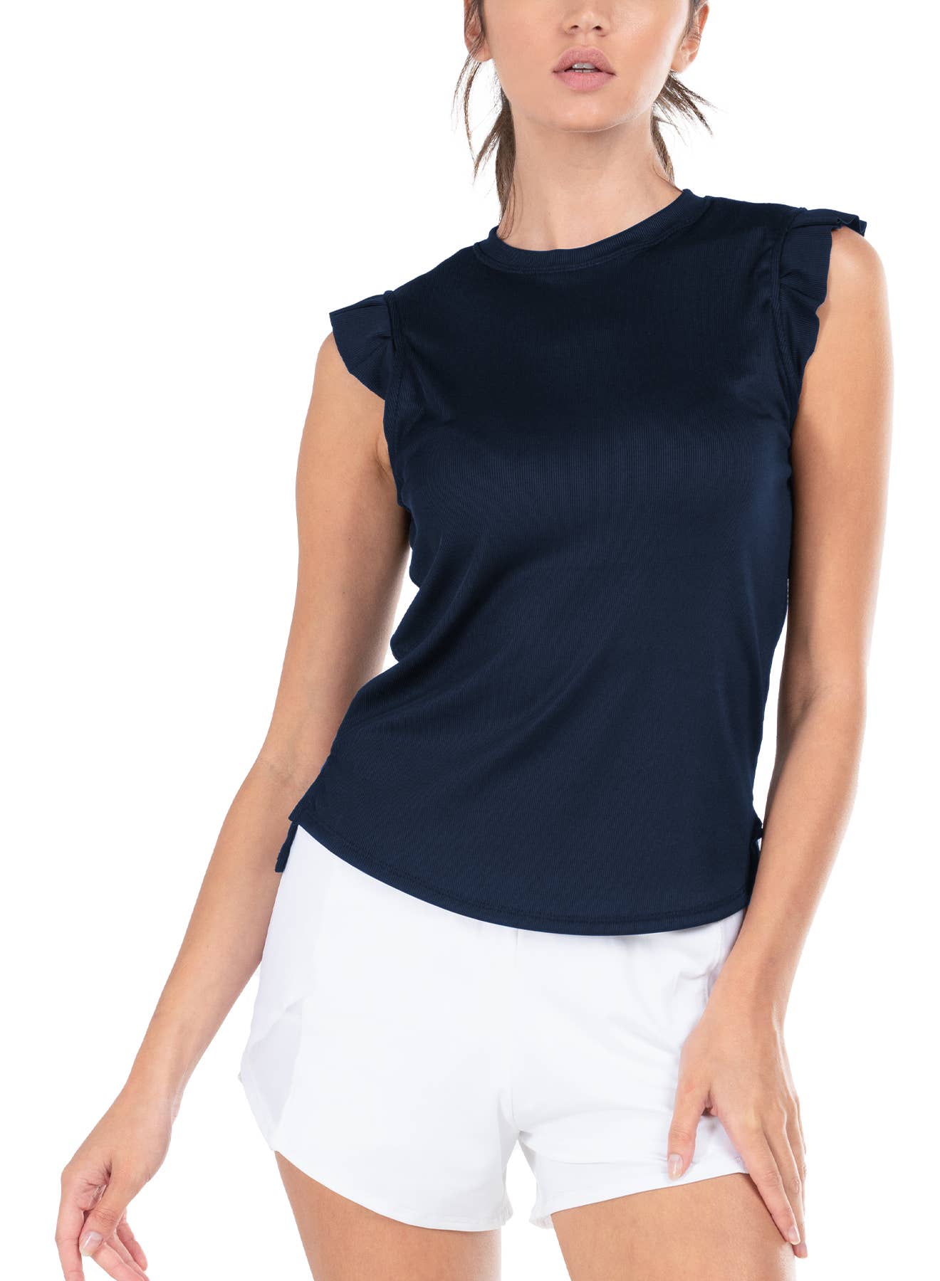 Women's Rib Tank with Ruffle Sleeve - MIDNIGHT: MIDNIGHT / XL