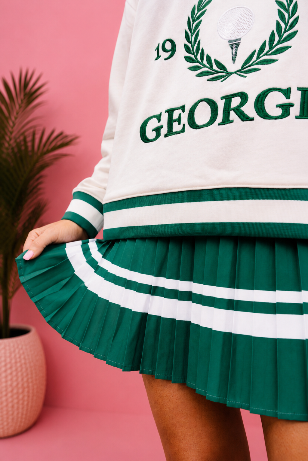 Green & White Pleated Skort