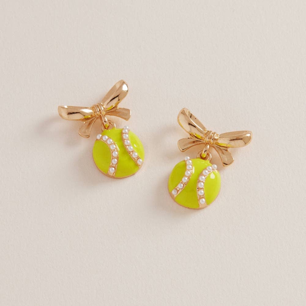 Tennis Ball Bow Earrings for Sports Gameday Lovers: Tennis / ONE