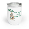 White Co-Captain tennis wine tumbler with green illustrated tennis design