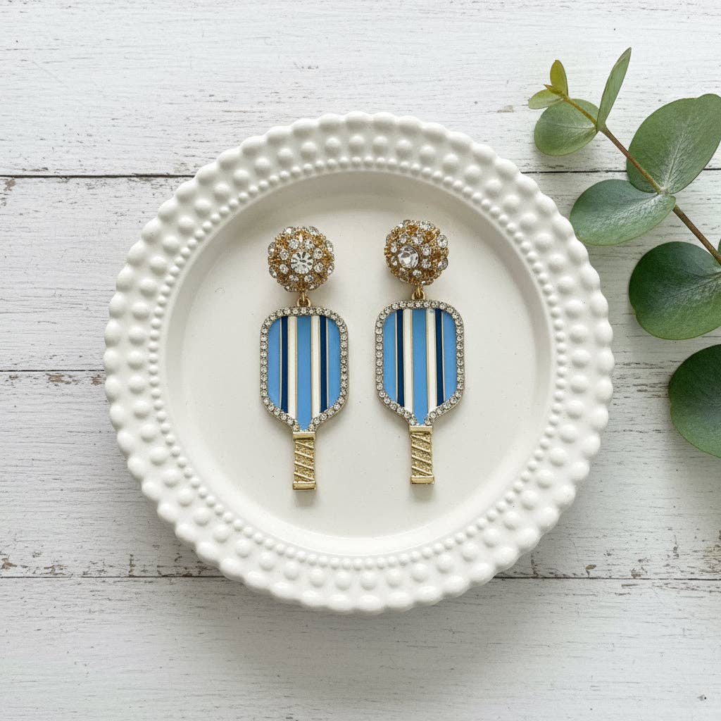 Pickleball Pizzazz Earrings: Pink, Green & White Stripe
