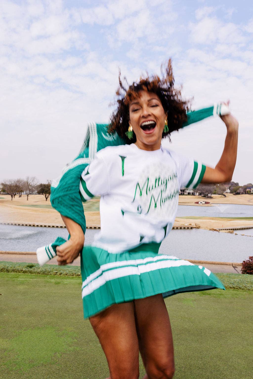 Green & White Pleated Skort