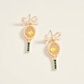 1.75 Inch Enamel Ribbon Bow Tennis Racket Ball Earrings: White/Green / ONE