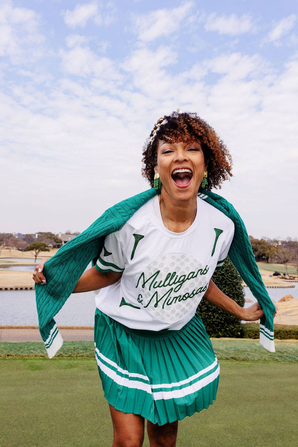 Green & White Pleated Skort