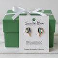 Pickleball Paddles & Pearls Earrings: Navy & Green Stripe